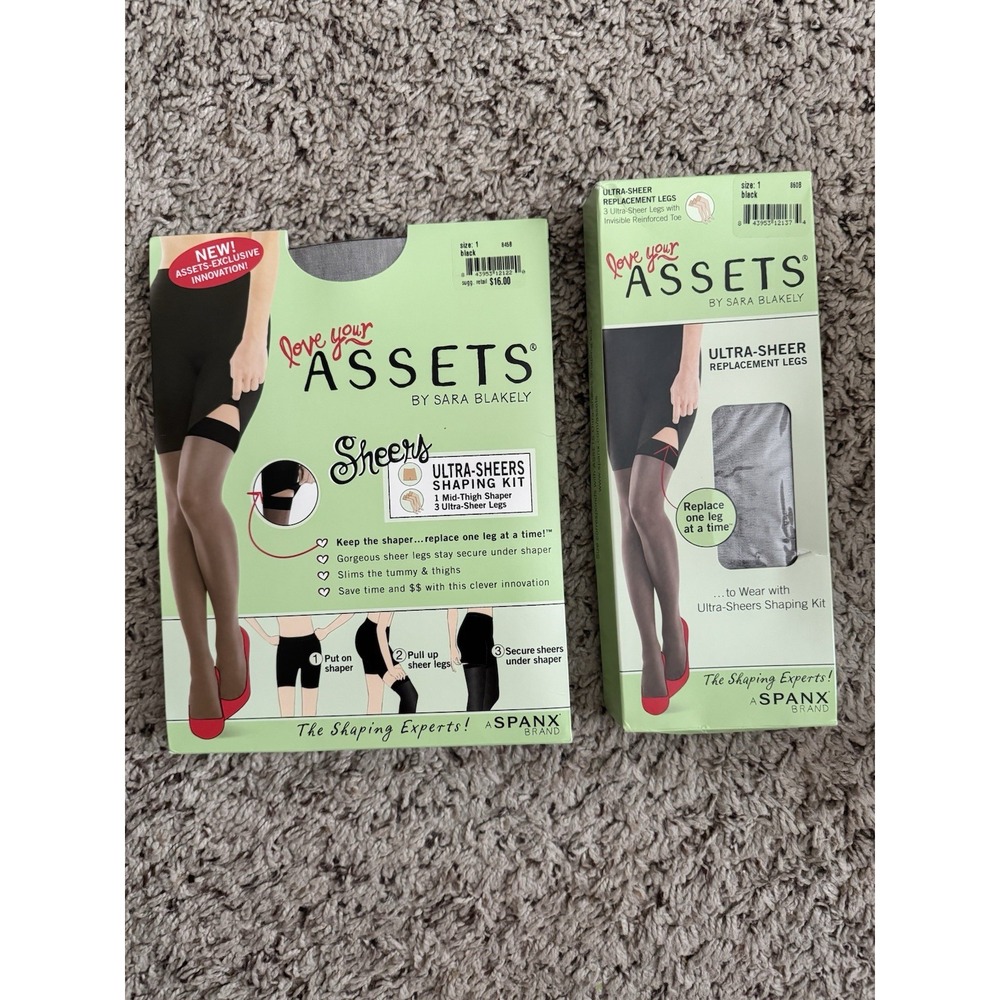 Spanx Stockings Love Your Assets Ultra Sheer Shaping Kit Black AND Replacement